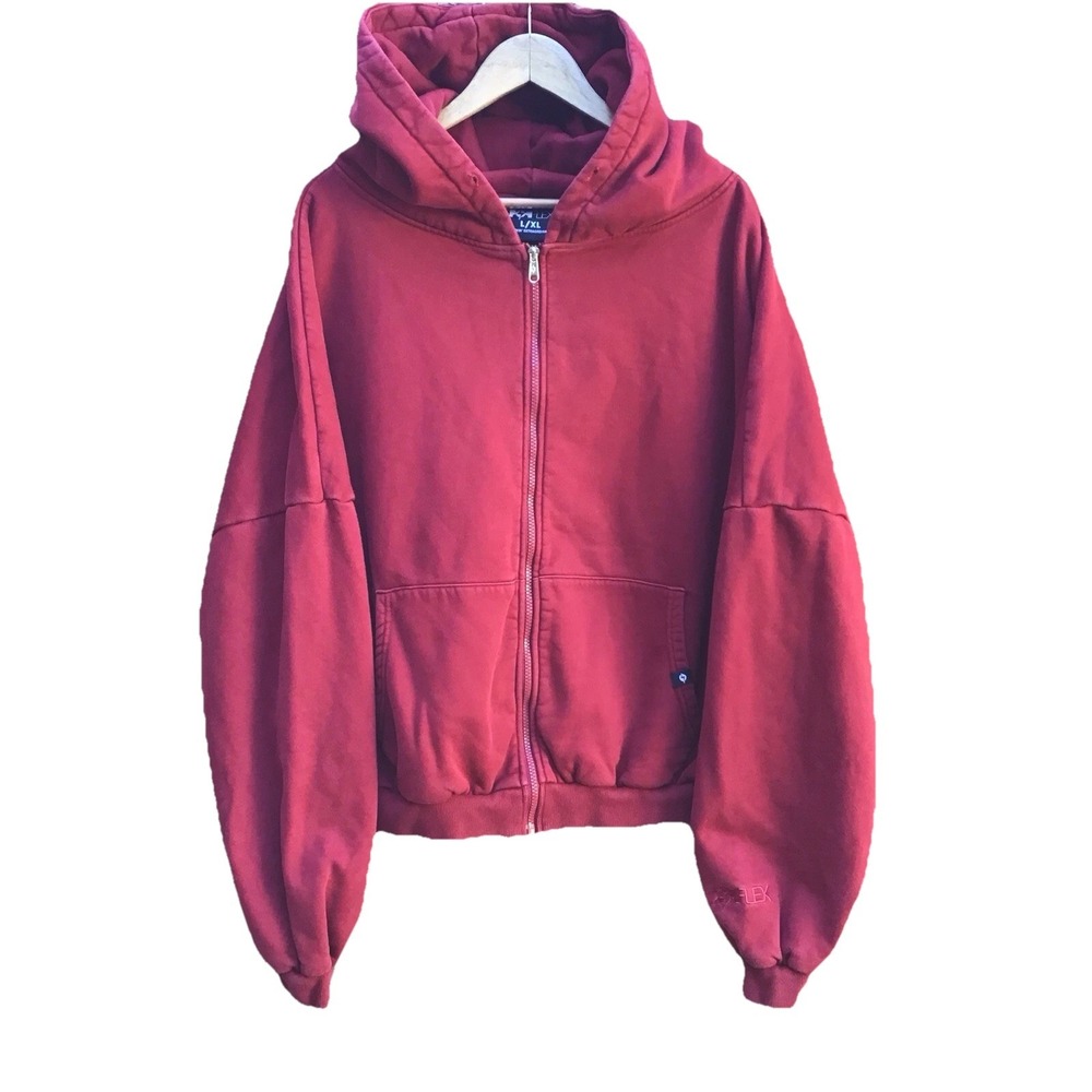 Popflex L/XL Red Oversized Zip Up Hoodie Sweatshirt Gym Yoga Workout